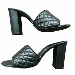 L’INTERVALLE Italy Leather High Heel Mule Sandals Shoes Black 39